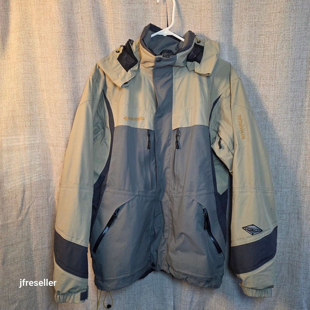 Columbia Titanium Interchange Jacket Mens M Grey Tan Omni-Tech Waterproof Shell